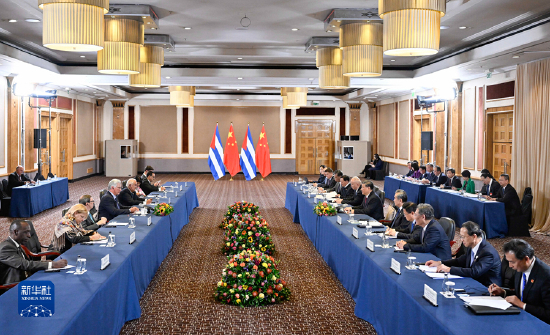 　　当地时间8月23日下午，国家主席习近平在约翰内斯堡出席金砖国家领导人会晤期间会见古巴国家主席迪亚斯-卡内尔。新华社记者 殷博古 摄