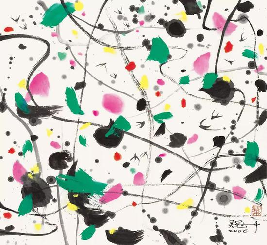 《燕子》，吴冠中，水墨设色，44x48cm，2006年