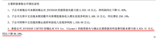 中文在线2017年财报显示，因投资ATA损失近4000万