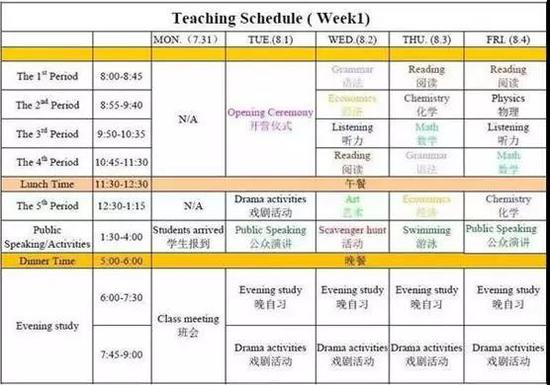  某国际学校课表