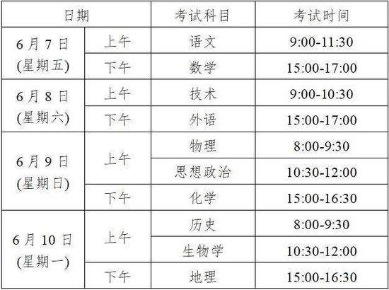 浙江省2024高考时间安排。 图/浙江省教育厅微信公众号