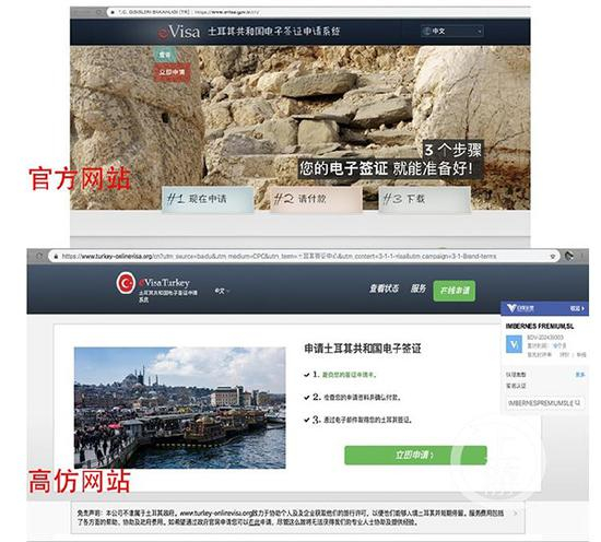 土耳其官方电子签申请网站和高仿网站对比。