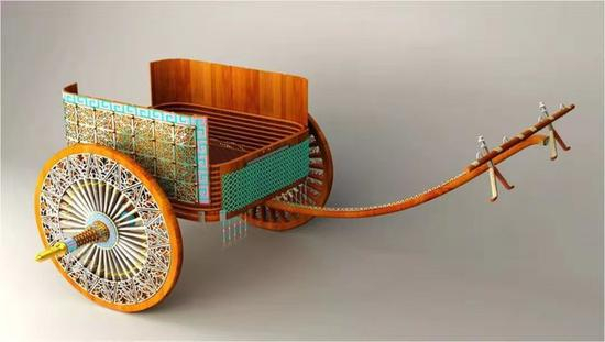 通过数字技术，完成的甘肃马家塬墓葬车复原图。