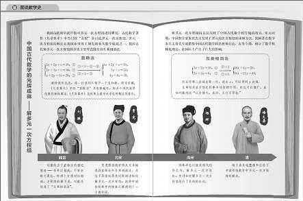 初中数学中新增了“溯源”“图说数学史”等栏目，学生品读历史故事，获取数学知识，感受古人智慧。