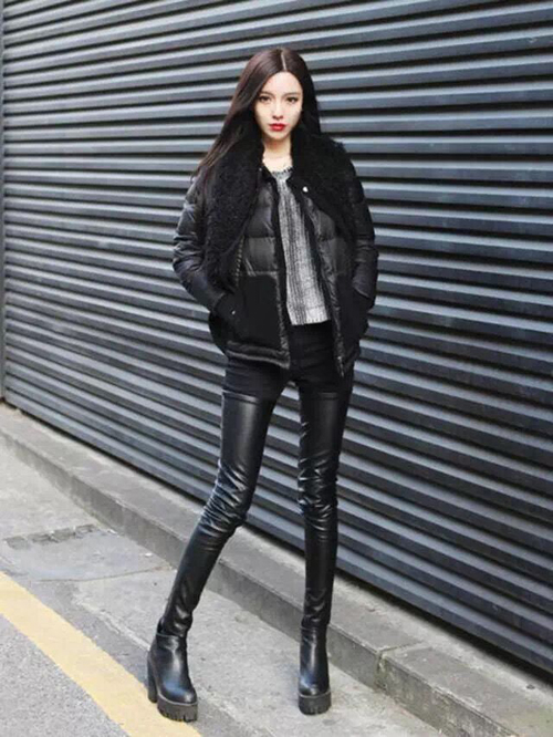 搭配包腿式过膝长靴