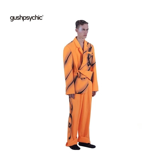GUSHPSYCHIC 印花廓形直筒卷边西裤