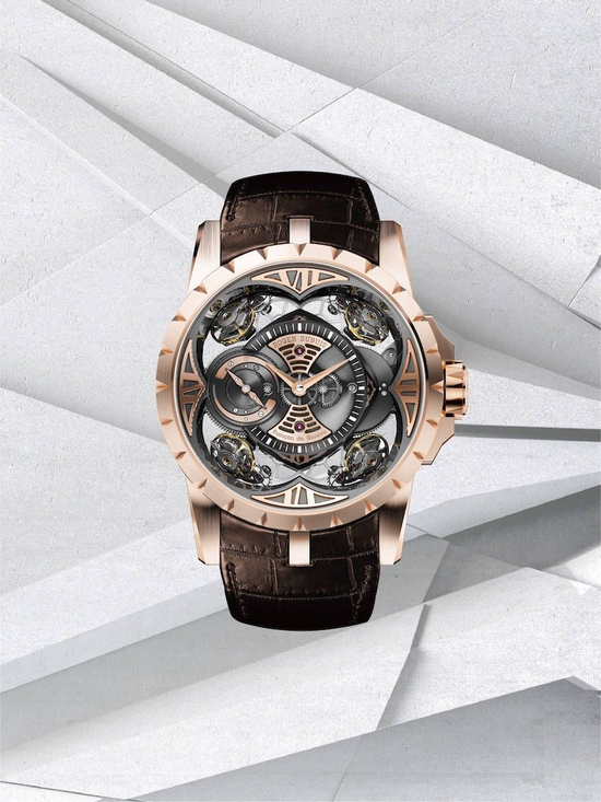 罗杰杜彼Roger Dubuis四游丝摆轮腕表（王者系列四游丝摆轮黑色DLC涂层钛合金款，玫瑰金款）