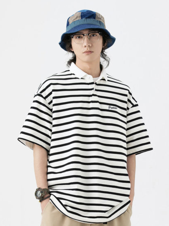 FAMK 条纹翻领短袖 POLO