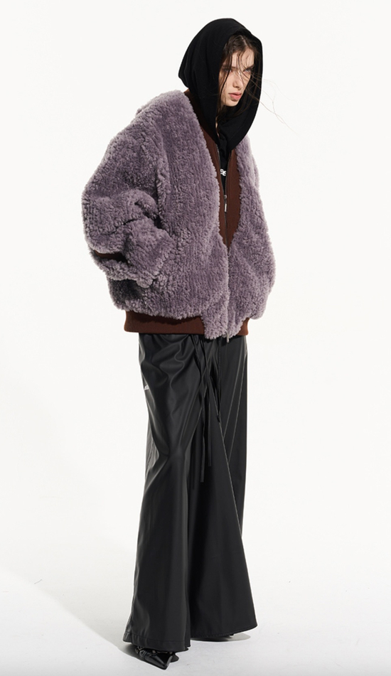 BLIND NO PLAN 同类拼接层次感羊羔毛夹克外套