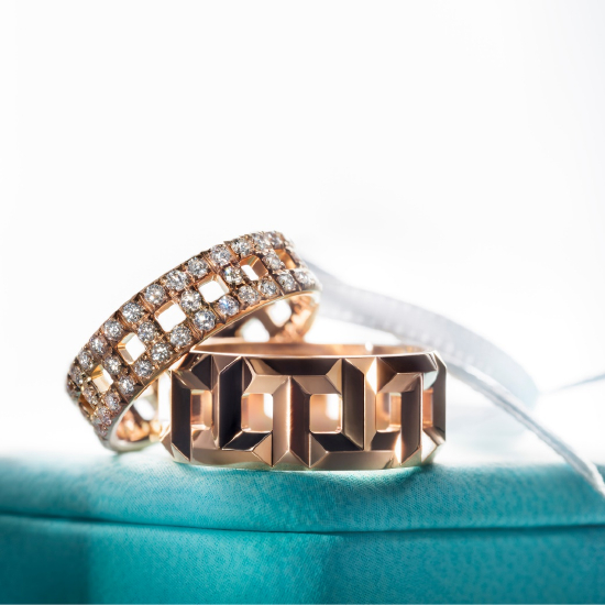 Tiffany & Co.蒂芙尼T系列T True 18K玫瑰金铺镶钻石戒指及18K玫瑰金戒指