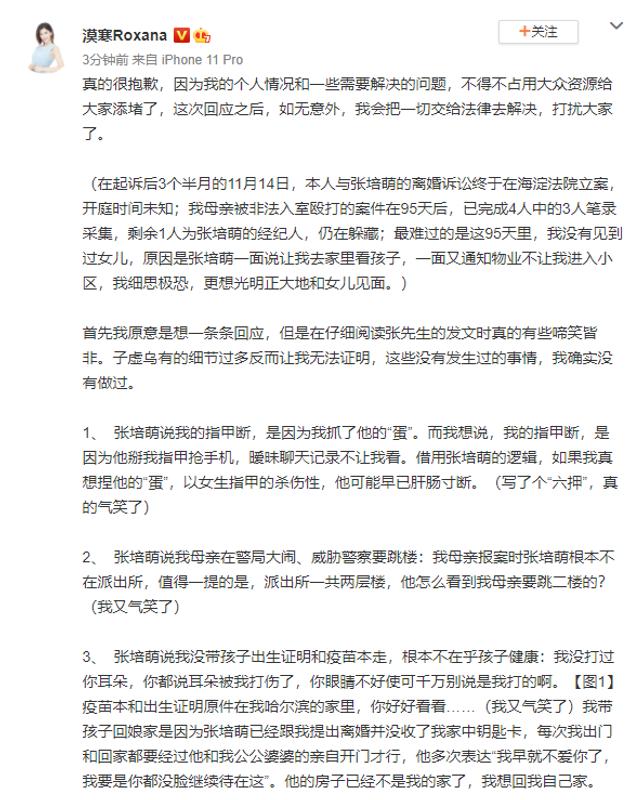 张莫涵回应张培萌反诉其家暴