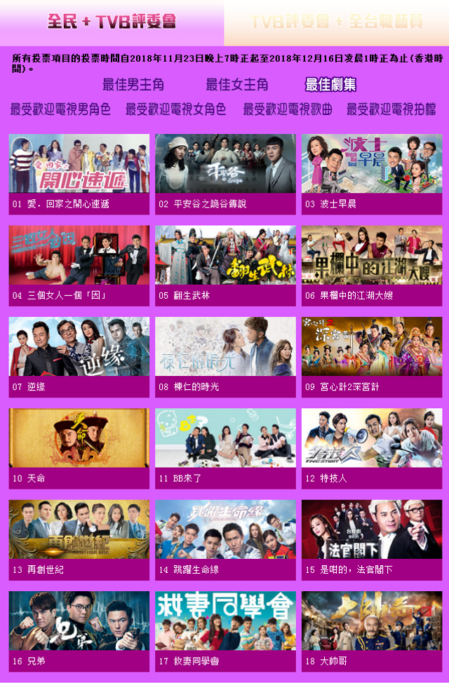 组图：TVB颁奖礼提名出炉 黎耀祥马国明黄智雯胡定欣等争奖