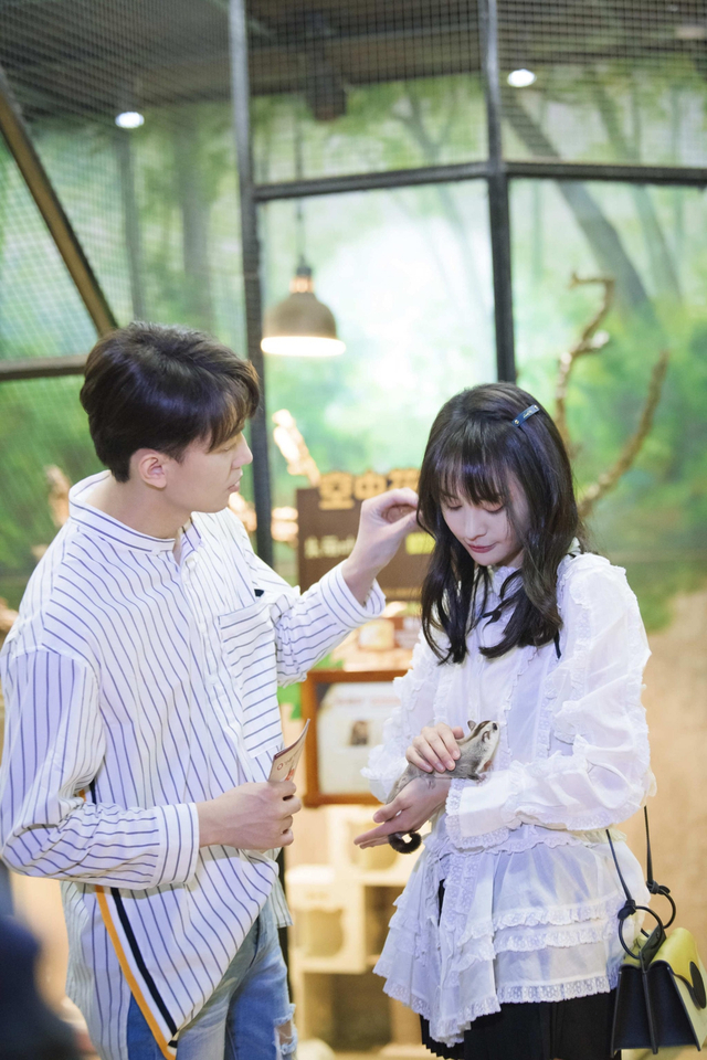 郑爽白花边上衣搭短裤长腿吸睛 与张恒玩泡泡喂动物超可爱_新浪图片