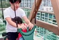 王祖蓝陪女儿在楼顶荡秋千 老婆李亚男被无视生醋意