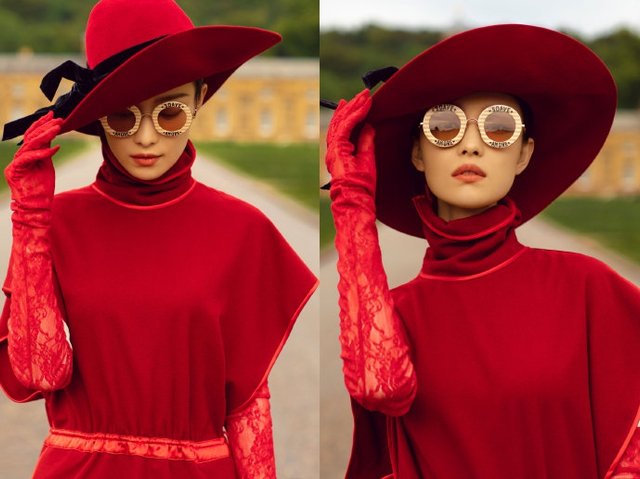 倪妮31岁生日放高级大片 红裙红帽红手套展现复古风情_新浪图片