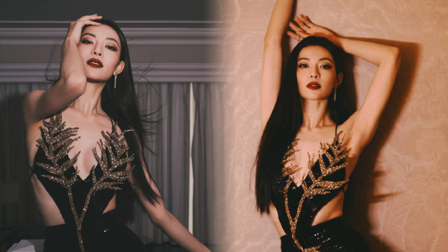 钟楚曦身材婀娜锁骨精致 着黑色露背裙风情万种