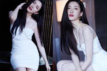 江疏影吊带裙秀身材