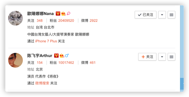 陈红关注欧阳娜娜微博