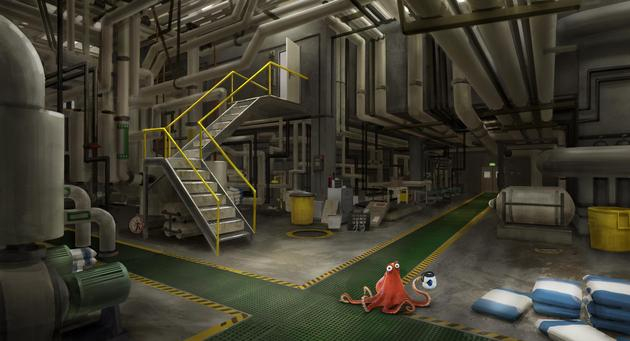 海洋生物研究所内部，密密麻麻的管道，很有压迫感