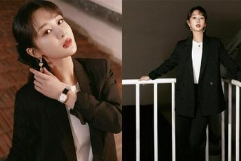 杨紫黑西装温柔甜美