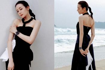 热巴海边秀香肩美背