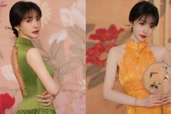 柳岩露背旗袍身姿婀娜