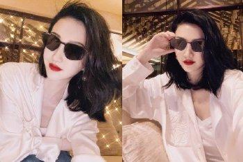景甜薄纱撩发红唇性感