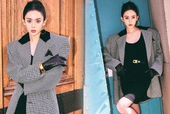 娜扎西装搭黑裙秀美腿