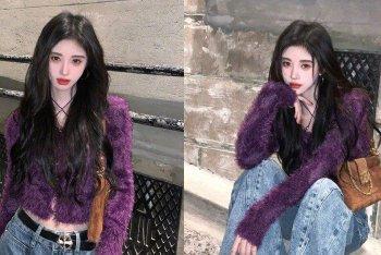 鞠婧祎紫色look随拍