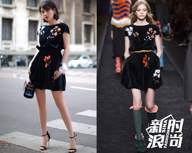 第二场Fendi，丝绒面料的裙装点缀了奢华的立体皮草