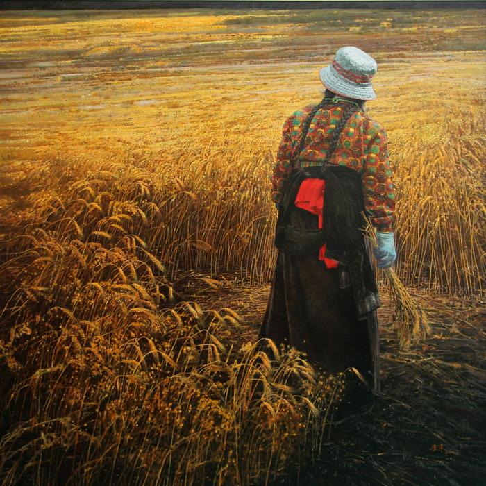 李洋《金色的原野》布面油画 180x180cm 2020年