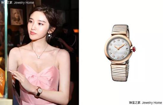 唐艺昕佩戴Bulgari 宝格丽 LVCEA Tubogas光环腕表