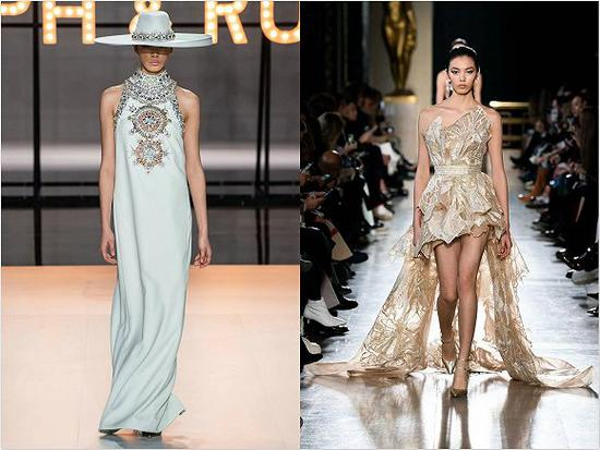 刘冰冰为Ralph & Russo和Elie Saab高定走秀。（图片来源：Vogue Runway）