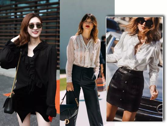 江疏影黑色衬衫来自Saint Laurent