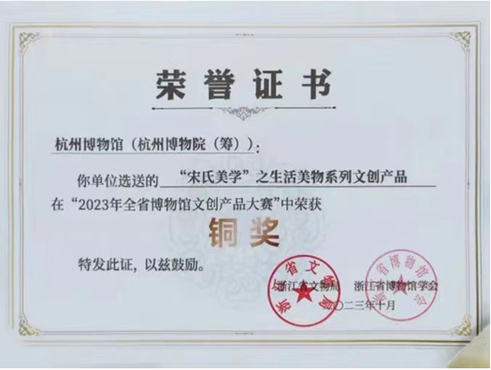 杭州博物馆文创产品获奖证书
