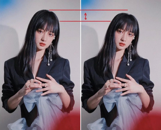 图左模特为susan，图右为ps过后的低颅顶图。