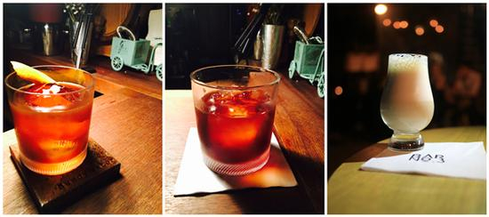 　从左至右分别为：Muddy Water、Coffee Cocktail 和 Chilled Flat White Cocktail