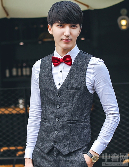 麻料男款马甲职业装