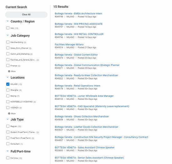 Kering 集团官网的 BV 品牌开放职位已经没有了全球社交媒体经理一职 | Via Kering