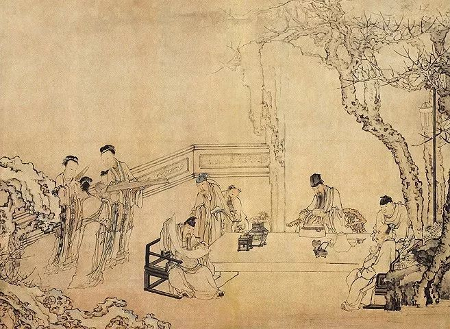 黄慎《春夜宴桃李园图》，绢本设色，121×163cm，泰州市博物馆藏