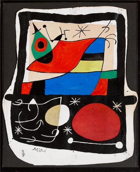 　　云雀的飞行 Joan Miró， The Vol de l‘Alosa， 1973， Mixed technique：GOUCHE AND INK ON PAPER， 48 x 42cm， © Successió Miró/ADAGP， Paris-SACK， Seoul， 2022