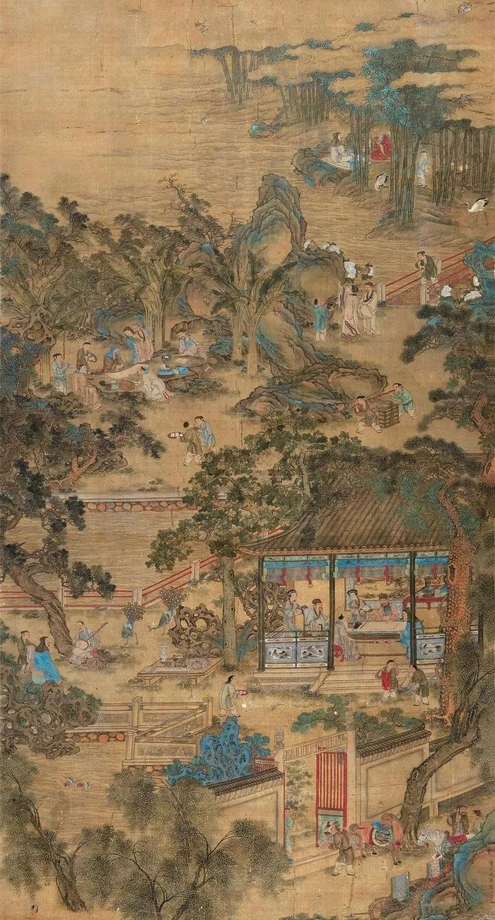 仇英《西园雅集图》，绢本设色，79.4×38.9cm，台北故宫博物院藏