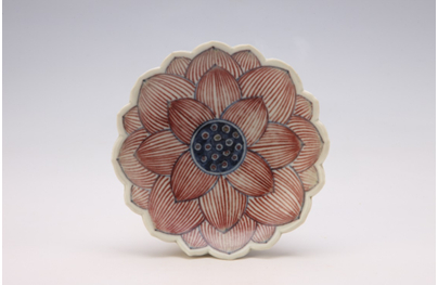 清 康熙款青花釉里红莲花形瓷盘