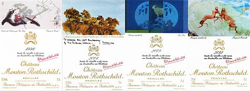 　　1996、2004、2008及2012年木桐酒庄红葡萄酒的酒标（图片来源：www.chateau-mouton-rothschild.com）