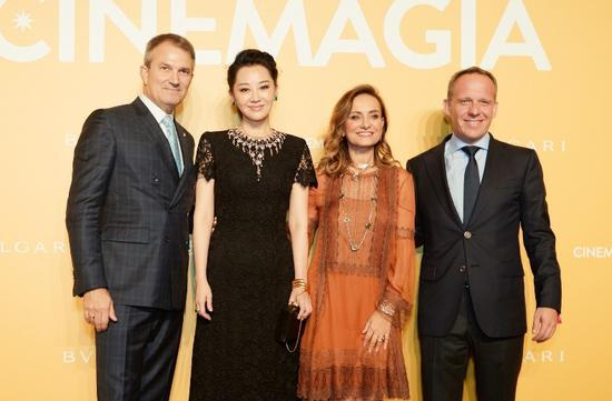 从左至右：宝格丽全球销售执行副总裁Lelio Gavazza、演员许晴、宝格丽珠宝创意总监Lucia Silvestri、宝格丽大中华区总裁柯力亚（Kolia Neveux）