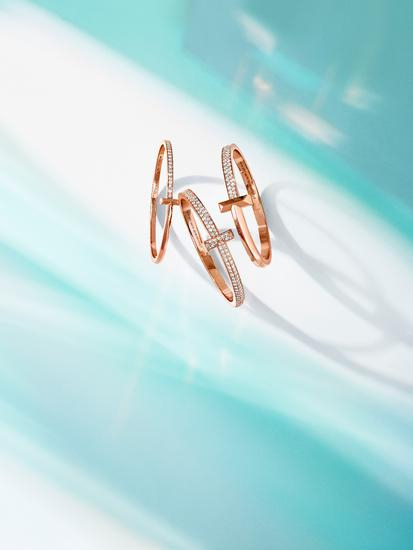 Tiffany & Co. 蒂芙尼T1系列 18K玫瑰金镶钻手镯