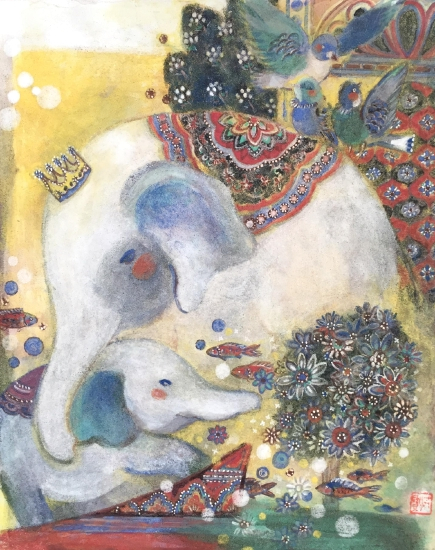 洪宝 Hong Bao《小可爱 Little Cutey》纸本重彩 Mineral color on paper 32x42cm 2021