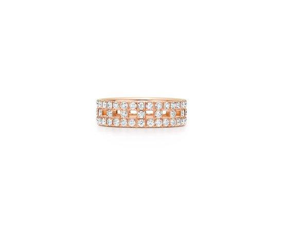 Tiffany & Co. 蒂芙尼T系列T True 18K玫瑰金铺镶钻石戒指