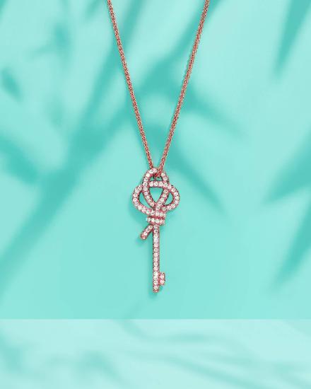 Tiffany & Co. 蒂芙尼Keys系列18K玫瑰金镶钻Woven大号钥匙项链