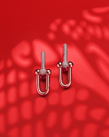 Tiffany & Co. 蒂芙尼HardWear系列18K玫瑰金镶钻大号链环耳环